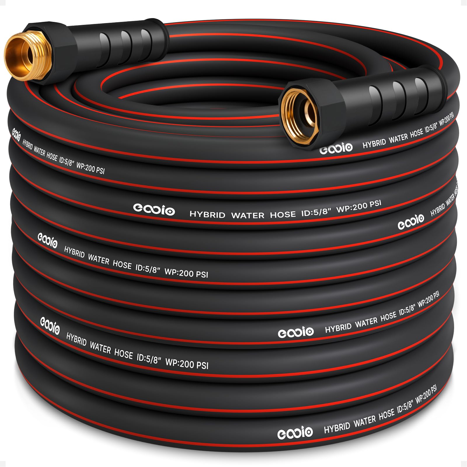 EOOIO 75ft Garden Hose in black and red front view