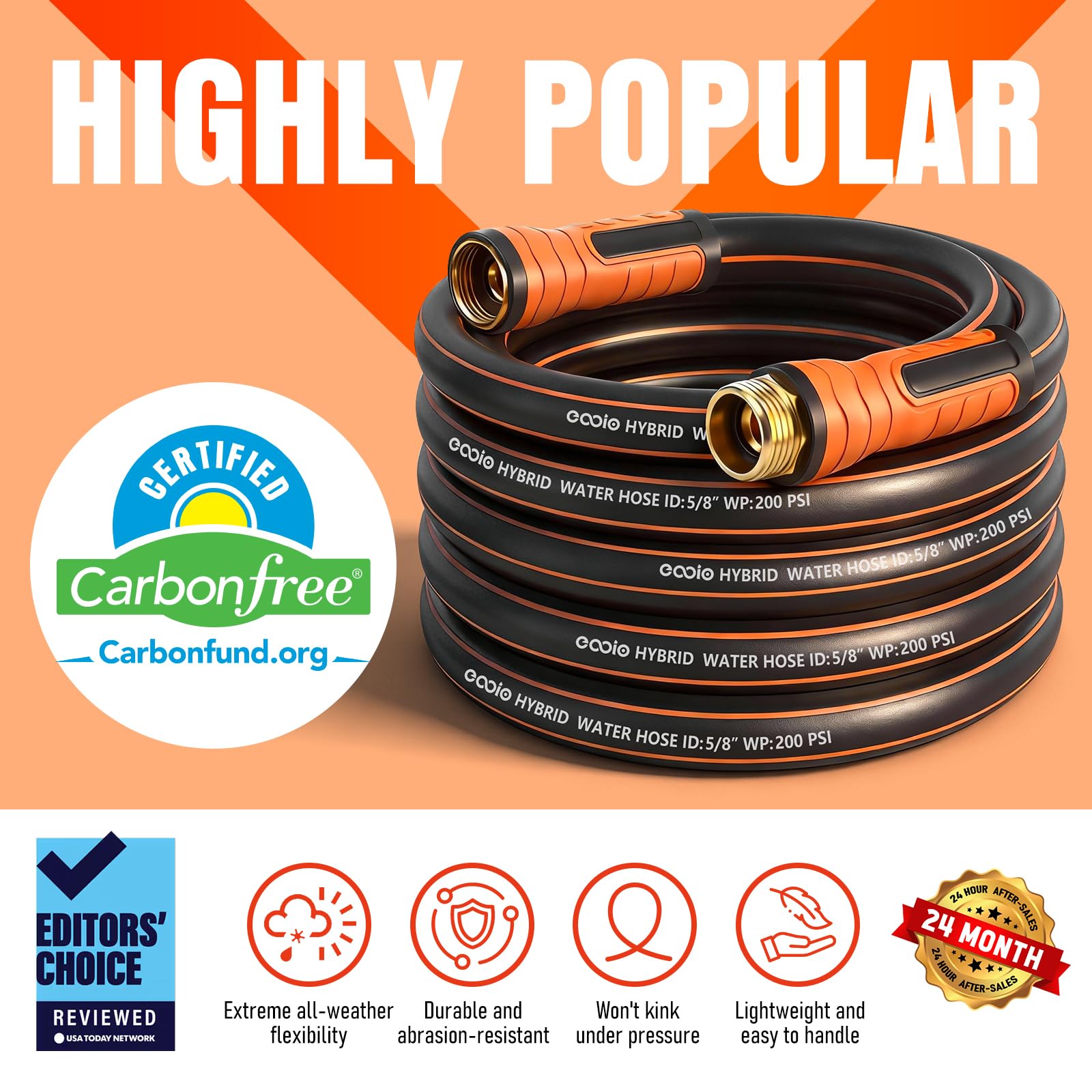 EOOIO garden hose showing smooth swivel handle