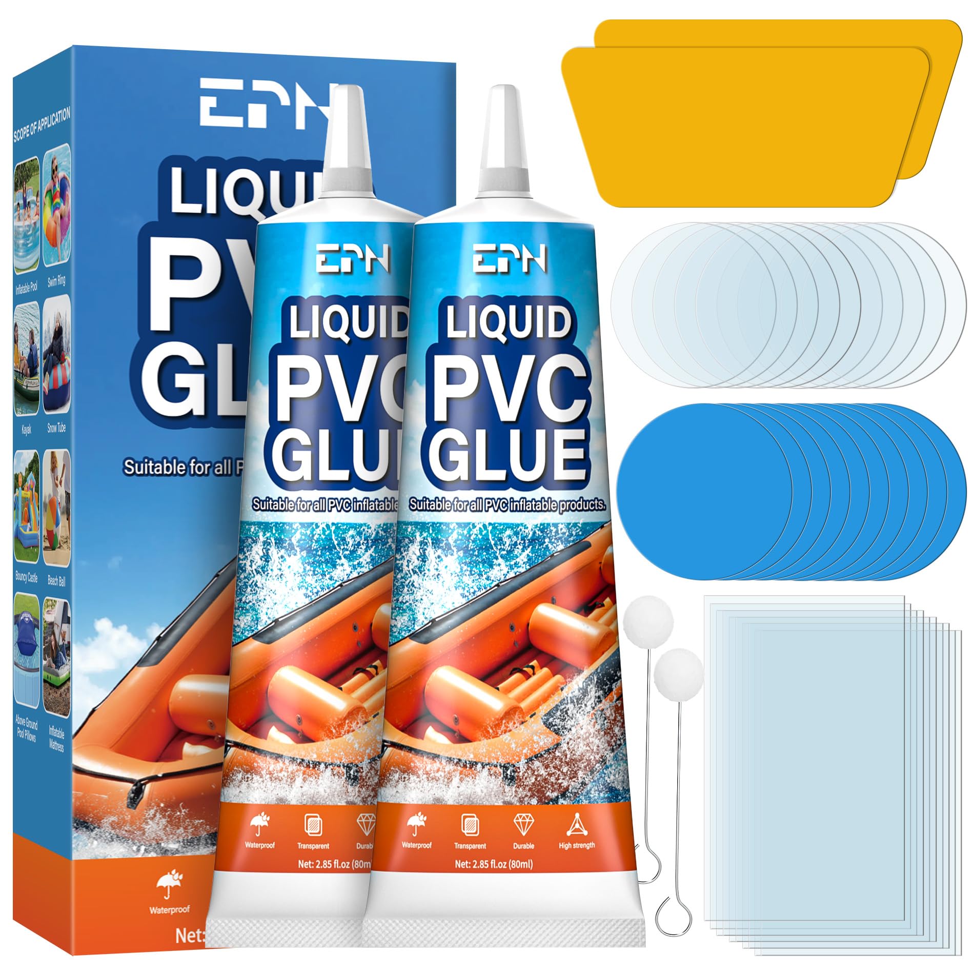 EPN Air Mattress Patch Kit packaging with clear vinyl glue