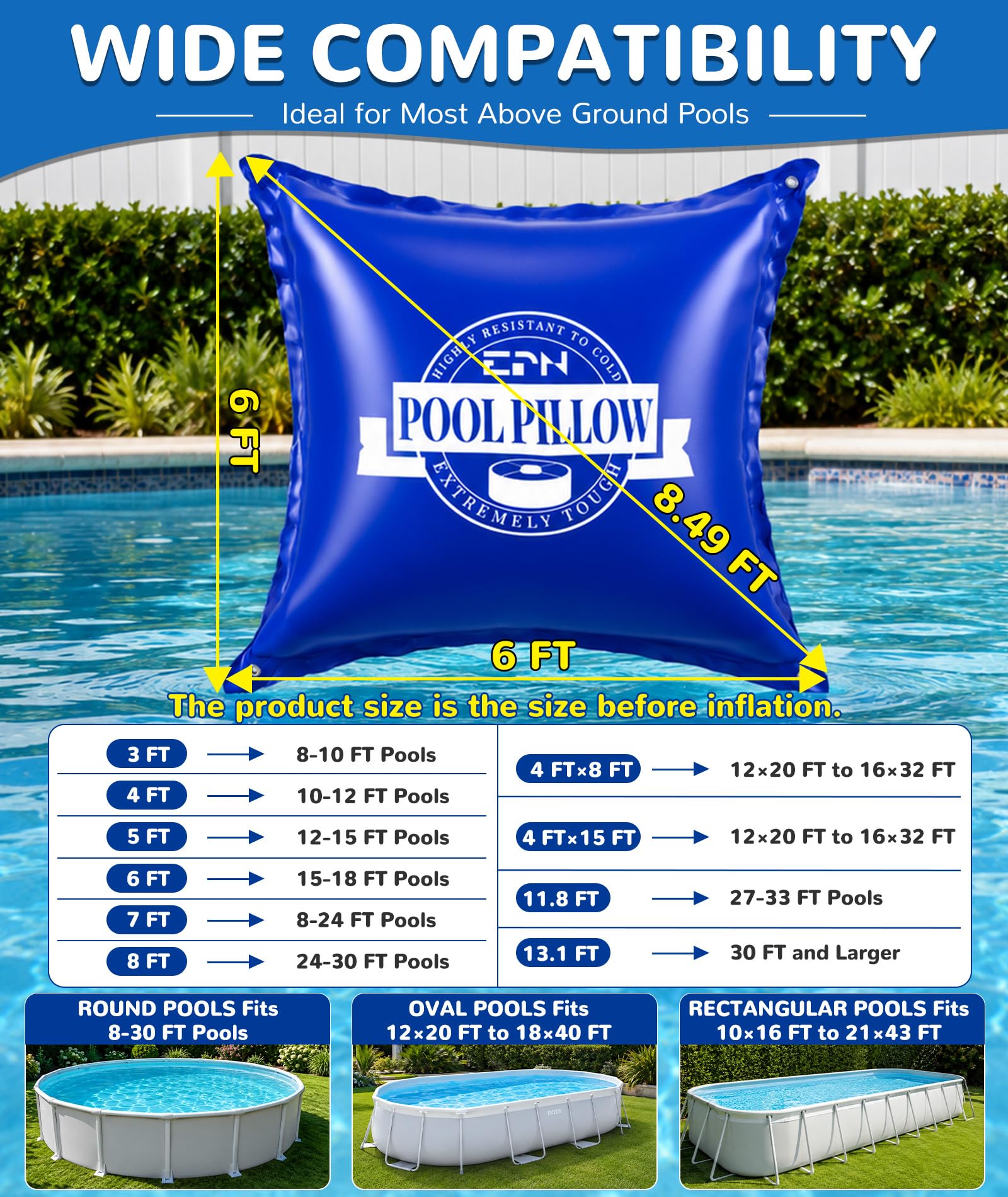 EPN pool pillow side view showing thickness