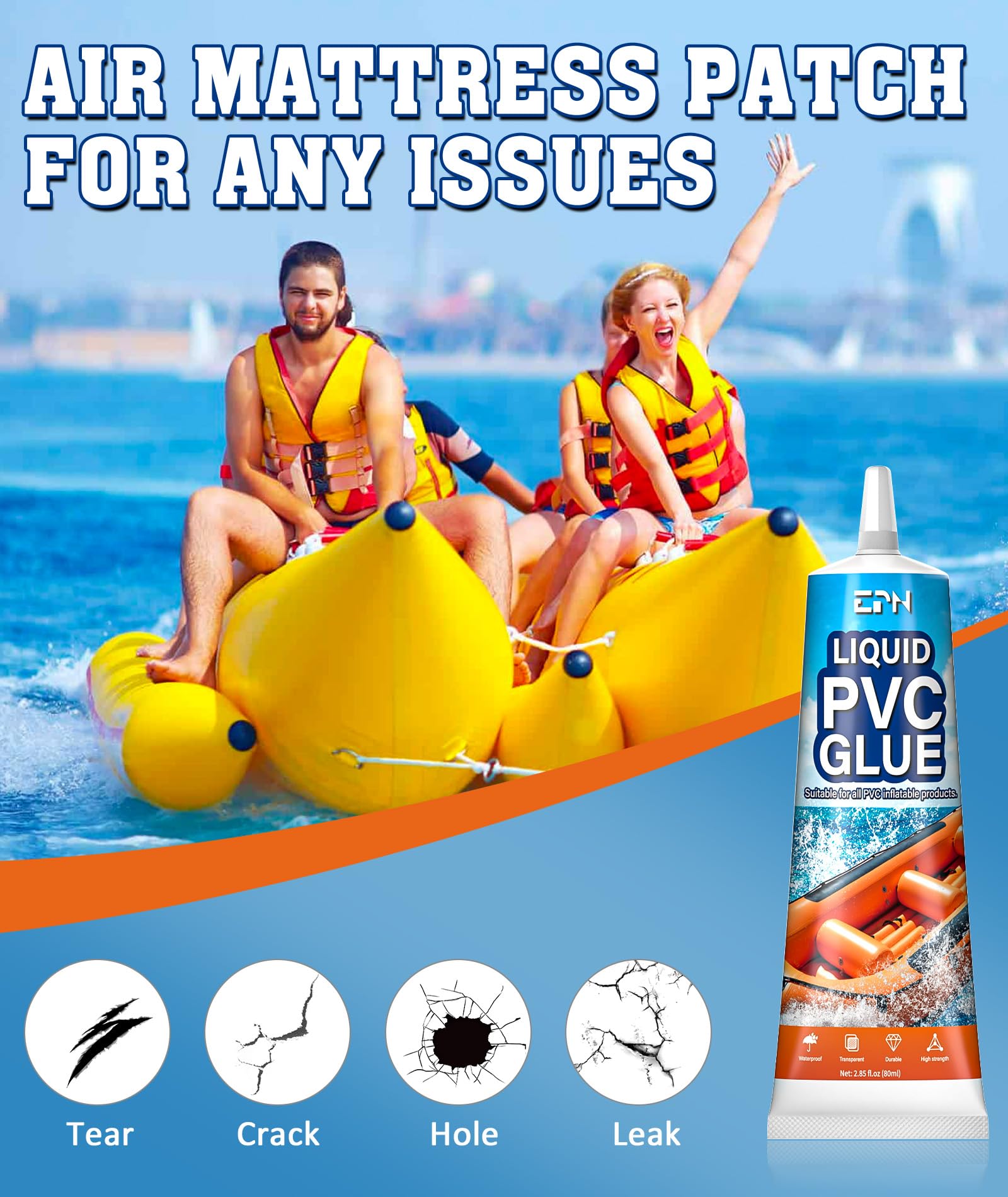 EPN Waterproof Vinyl Pool Patch Repair Kit contents