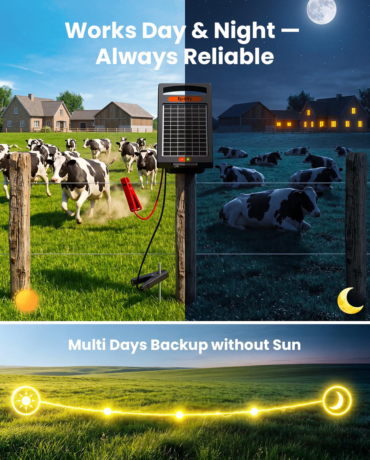 Epoify Solar Fence Charger side view showcasing solar panel