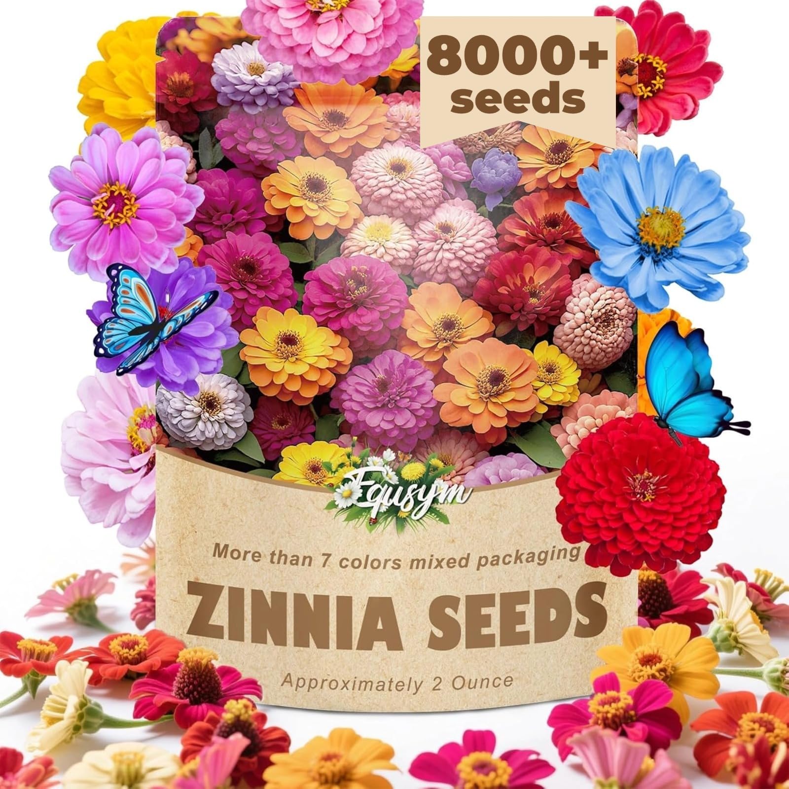 EquSym Zinnia Flower Seeds 8000+ seeds packaging front view