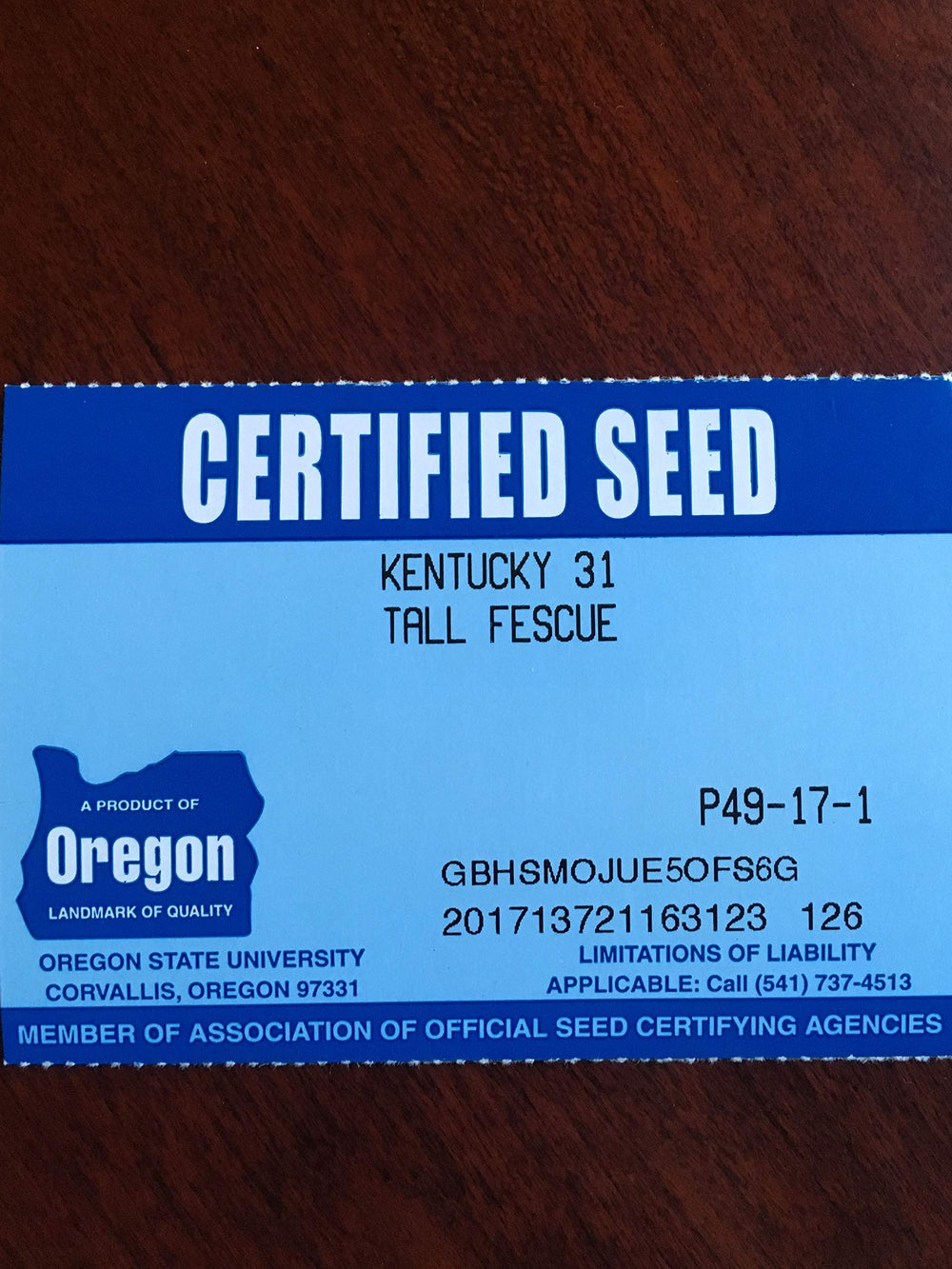Eretz Kentucky 31 Tall Fescue Grass Seed packaging details