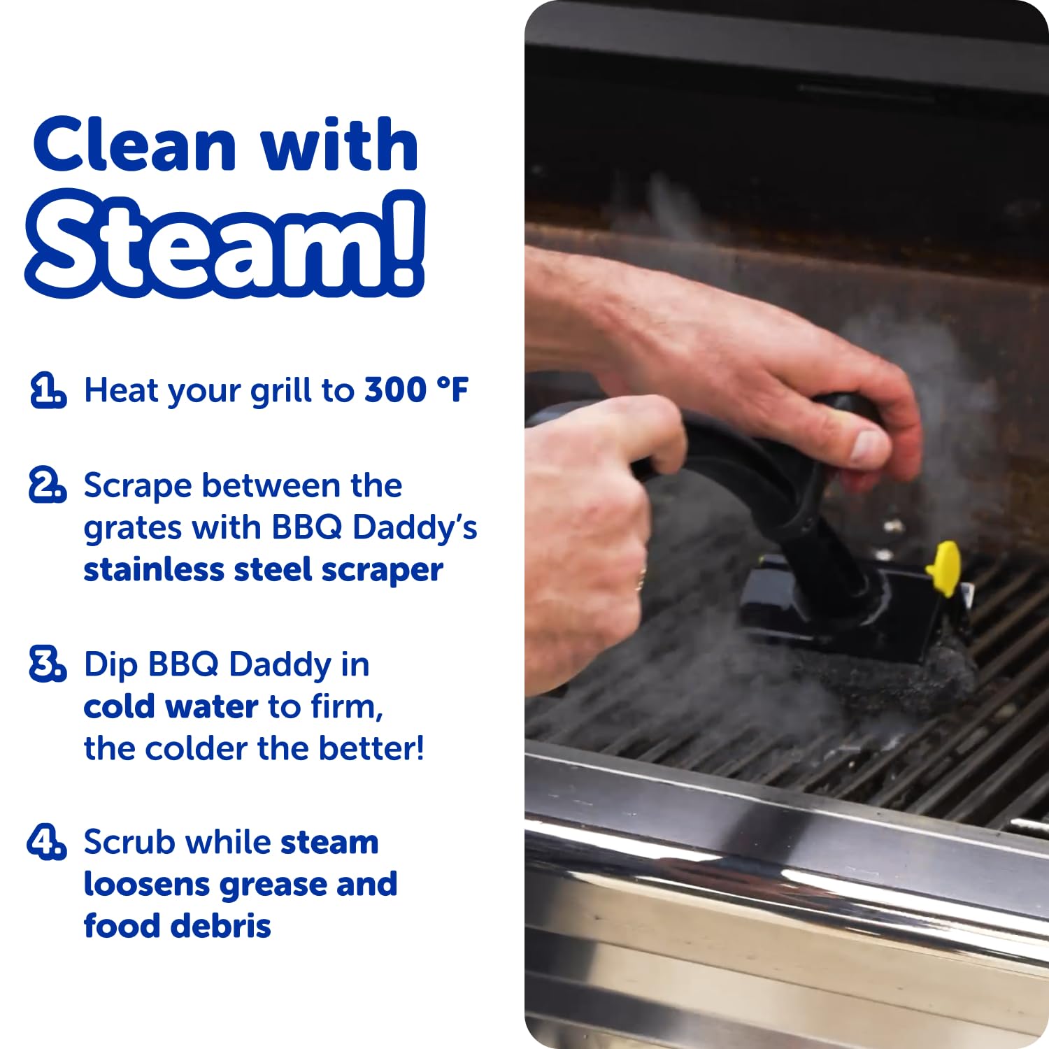 Ergonomic grill cleaner with leverage knob and trigger