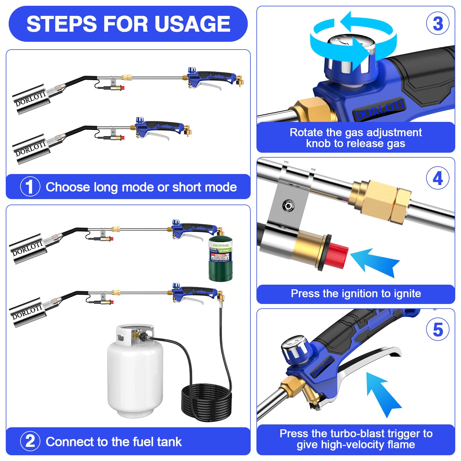 Ergonomic handle of the DORLOTI propane torch