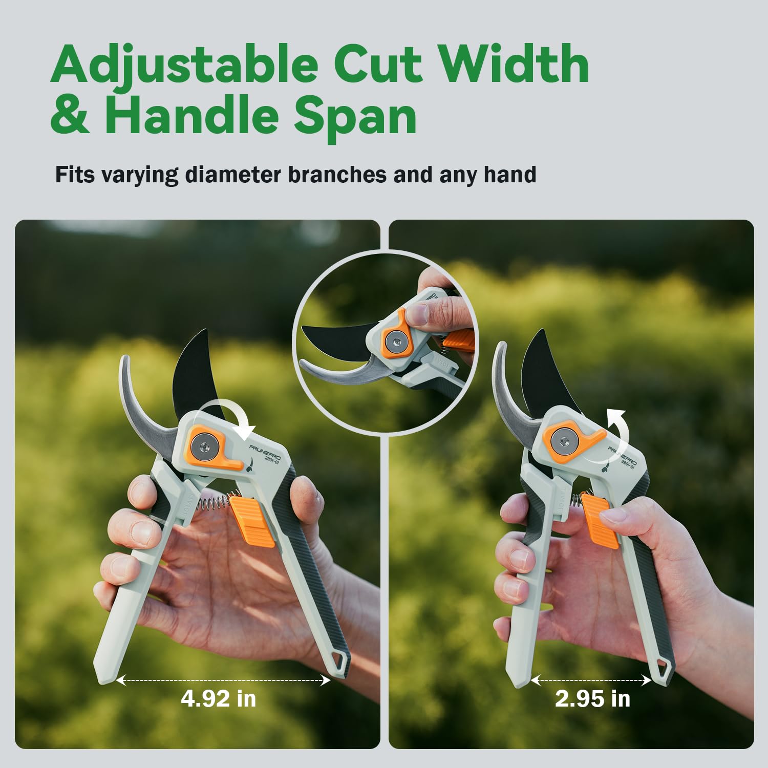 Ergonomic handles of PrunePro shears for comfortable grip