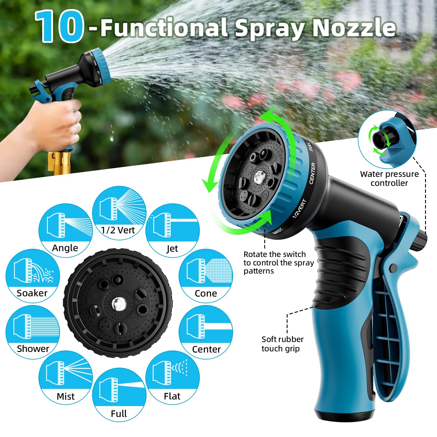 Ergonomic spray nozzle of Mbtrong garden hose