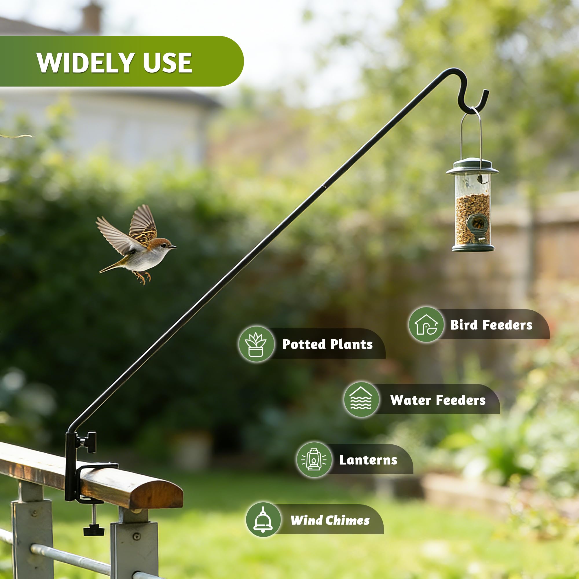 ERYTLLY deck hook with bird feeder hanging in garden