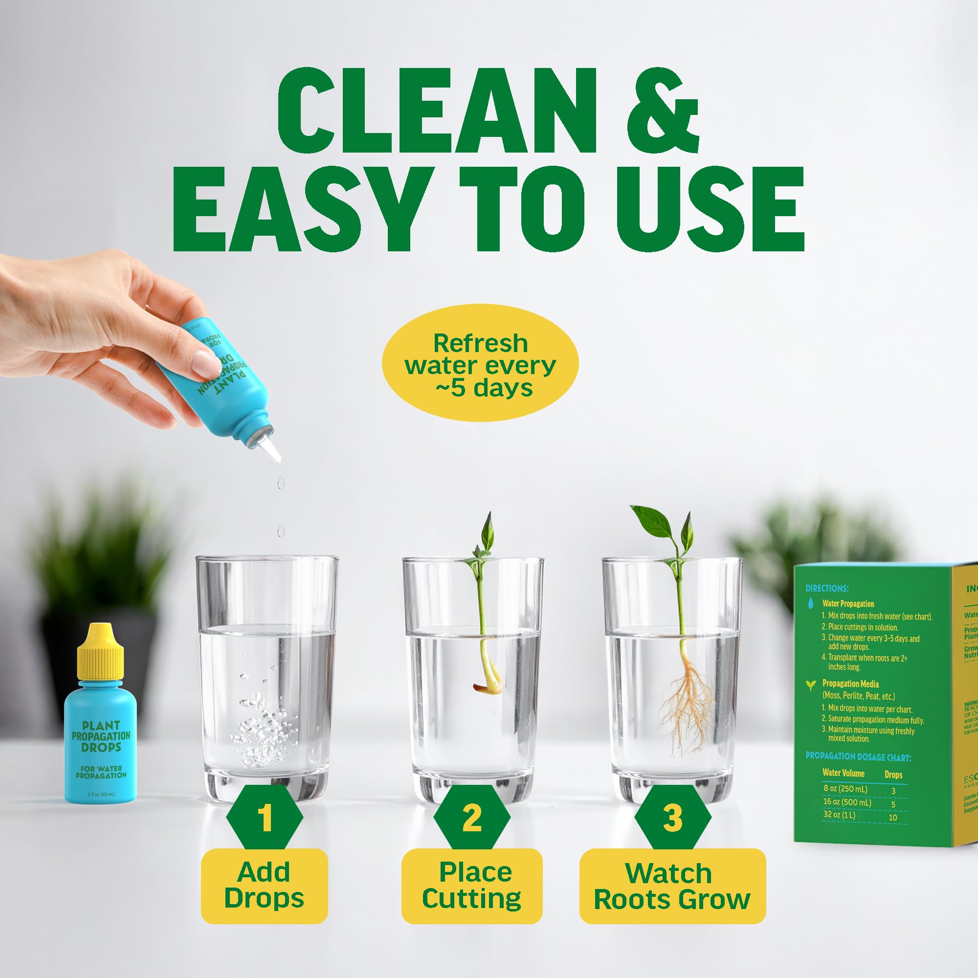 Escentile Plant Propagation Rooting Drops bottle with measuring drops