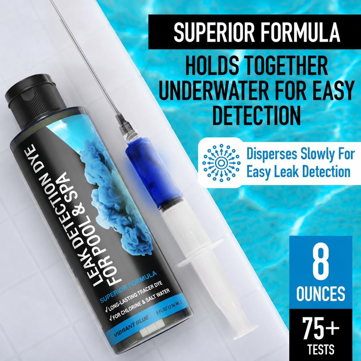 Escentile Pool Leak Detection Dye Kit in use near a pool