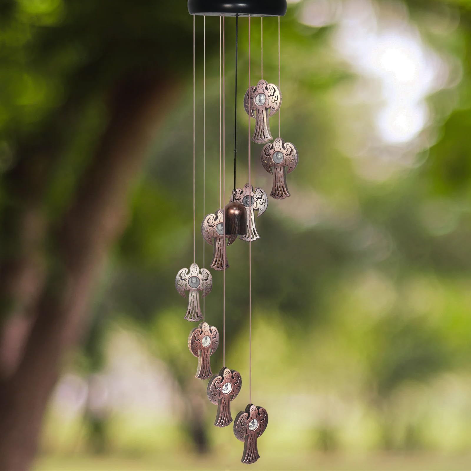esgarden Solar Angel Wind Chimes hanging in a garden