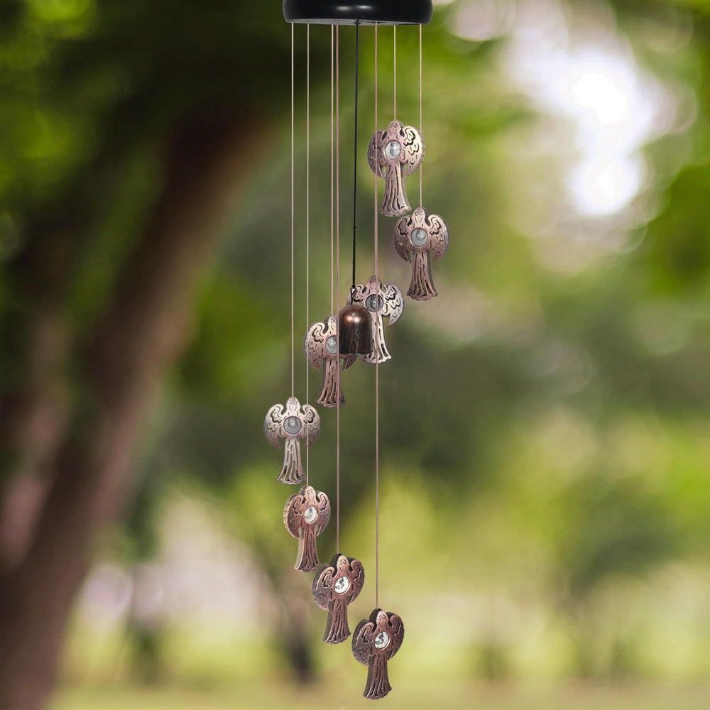 esgarden Solar Angel Wind Chimes hanging in a garden