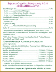 Espoma Berry Tone Plant Food 4-3-4 side view with product details