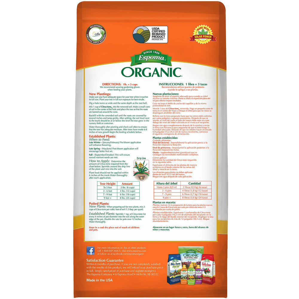 Espoma Citrus-Tone Organic Fertilizer 4 lb bag back view
