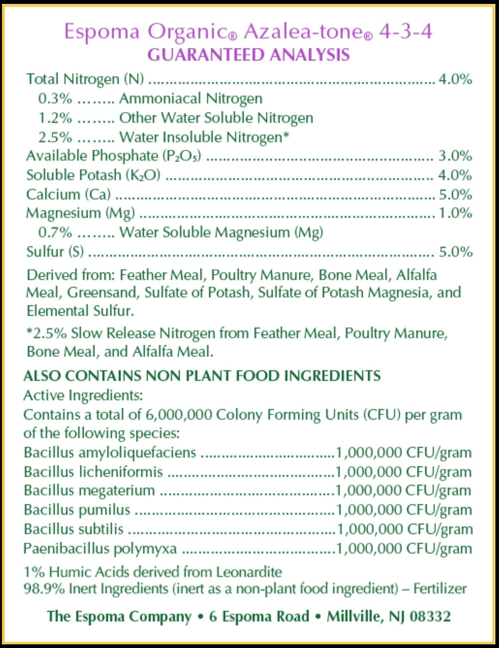 Espoma Organic Azalea-Tone Fertilizer granules close-up