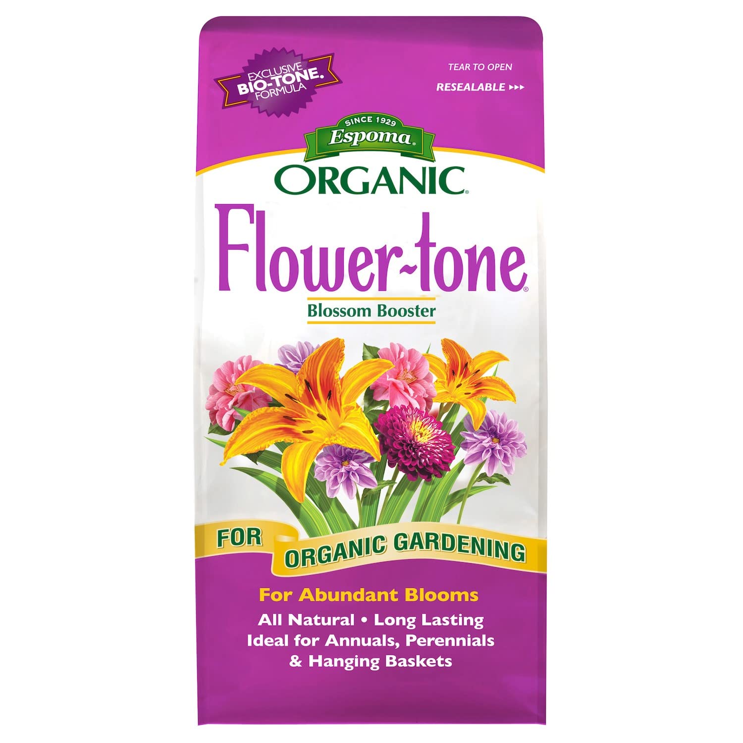 Espoma Organic Flower-Tone 4 lb bag front view