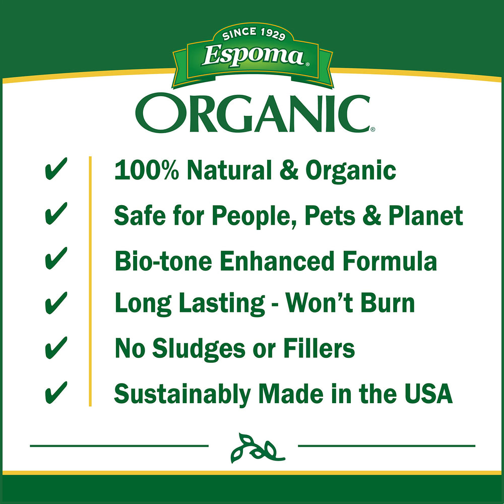 Espoma Organic Iron-Tone Fertilizer pouring from bag