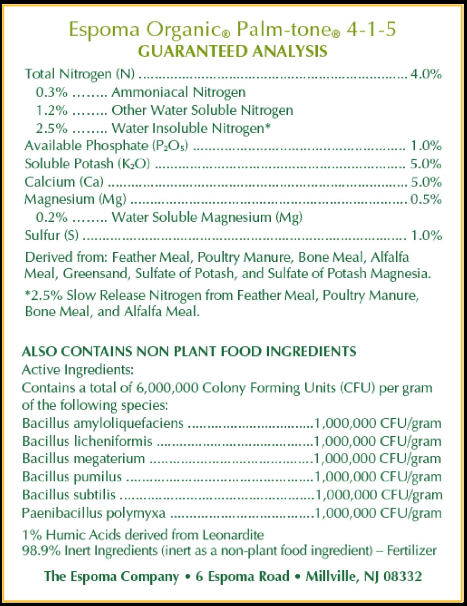 Espoma Organic Palm-Tone Plant Food bag side view