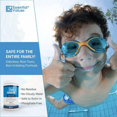 Essential Values Swimming Pool & Spa Stain Remover on a poolside