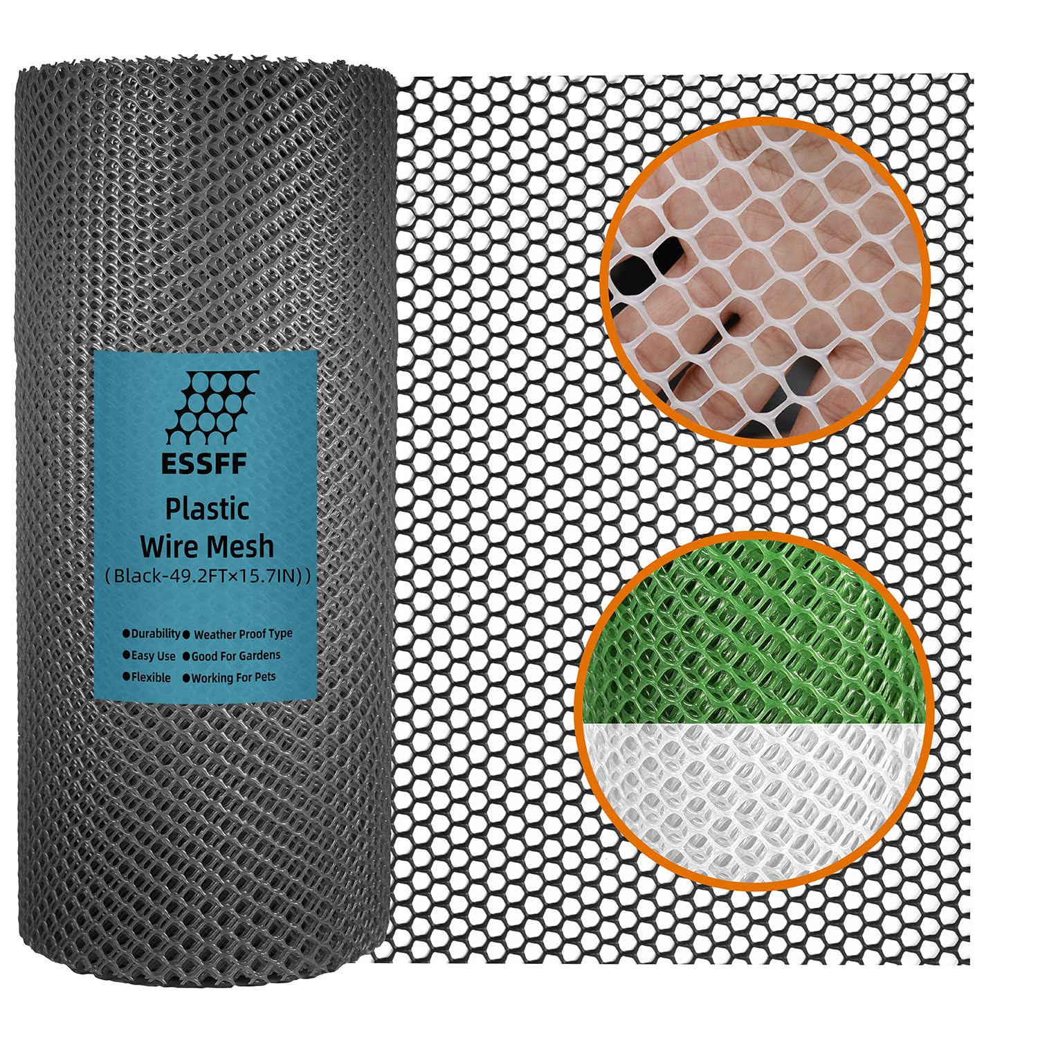 ESSFF Decorative Fence 15.7IN x 49.2FT black plastic netting roll