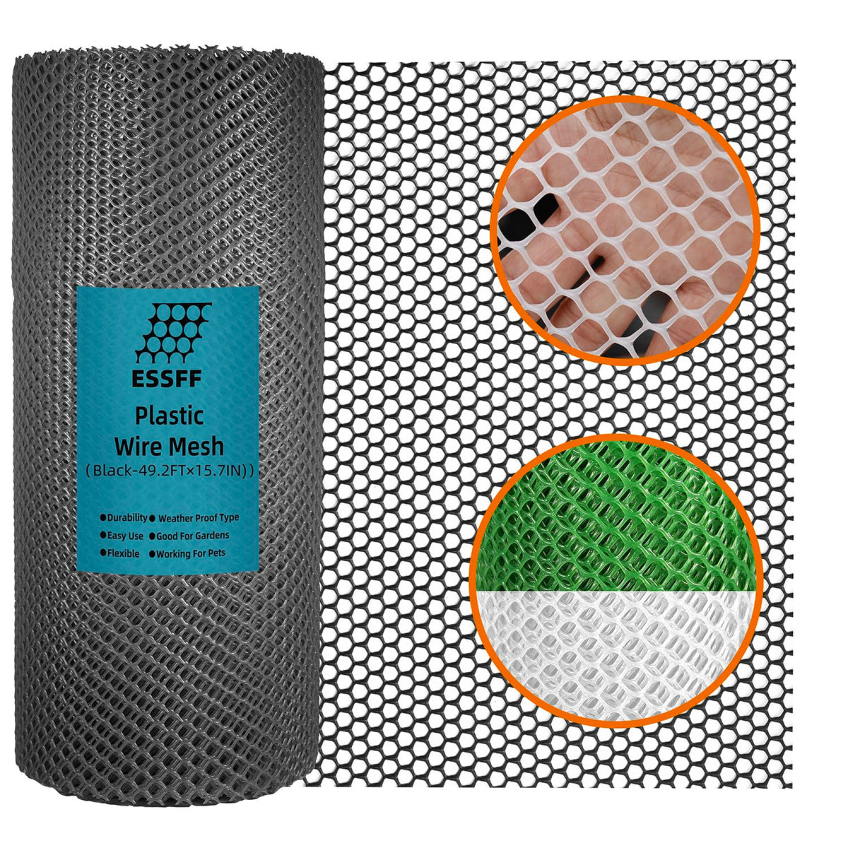 ESSFF Decorative Fence 15.7IN x 49.2FT black plastic netting roll