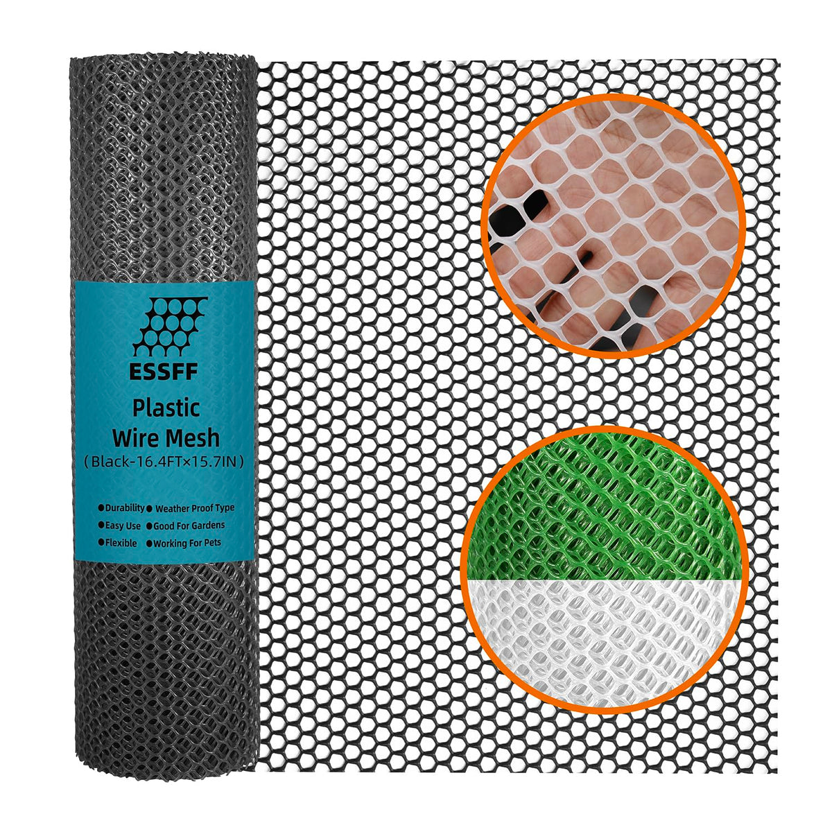 ESSFF Decorative Fencing Roll black plastic netting front view