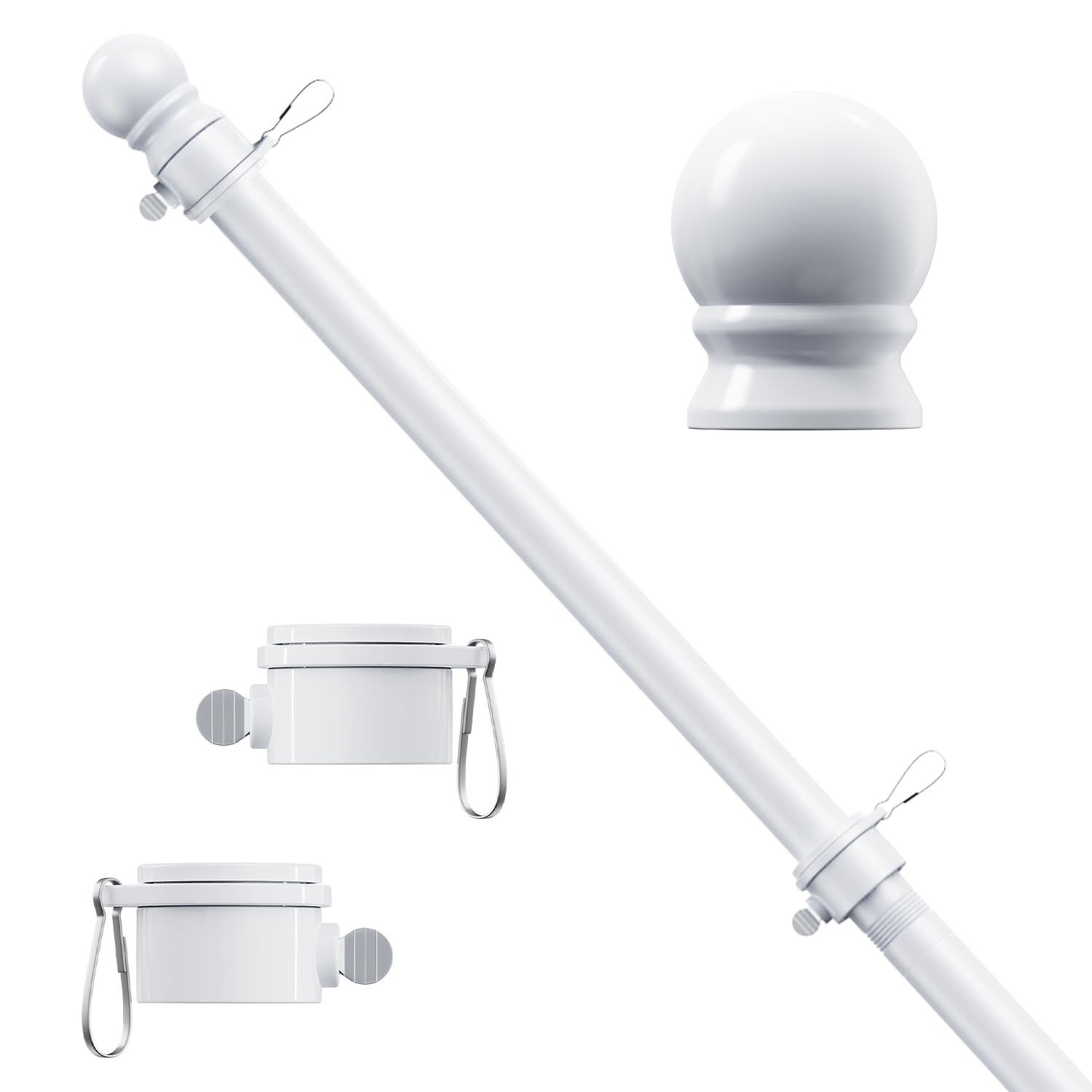 ESTTOP 5 FT flag pole front view, white stainless steel