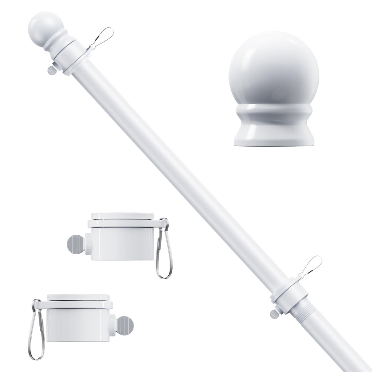 ESTTOP 5 FT flag pole front view, white stainless steel