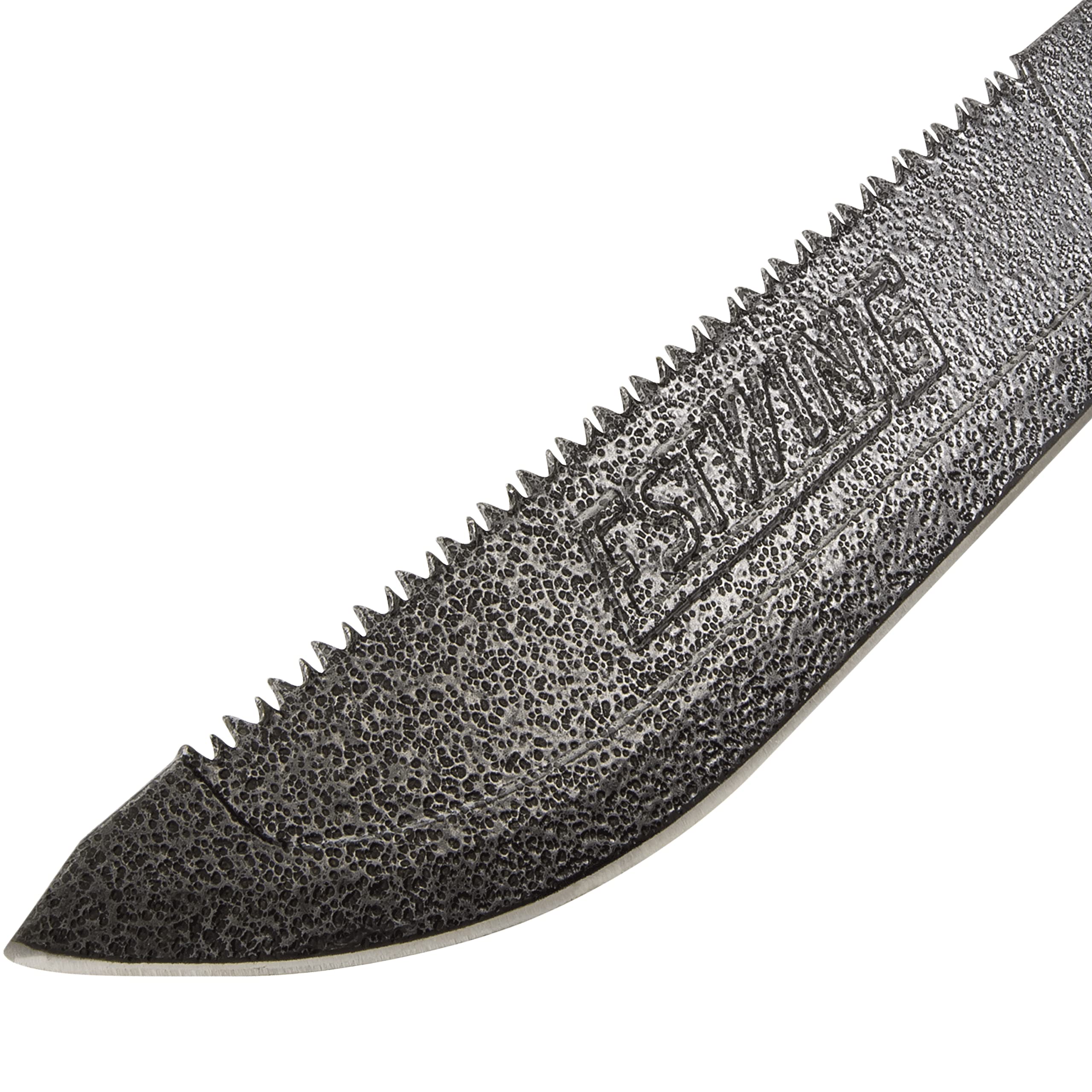 Estwing Machete with offset tooth saw cutting through branches