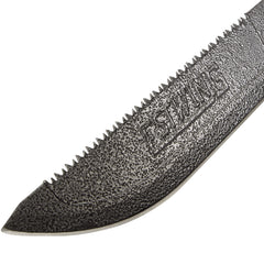 Estwing Machete with offset tooth saw cutting through branches