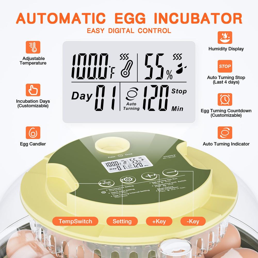 Etegow 18 Egg Incubator showing automatic egg turner mechanism