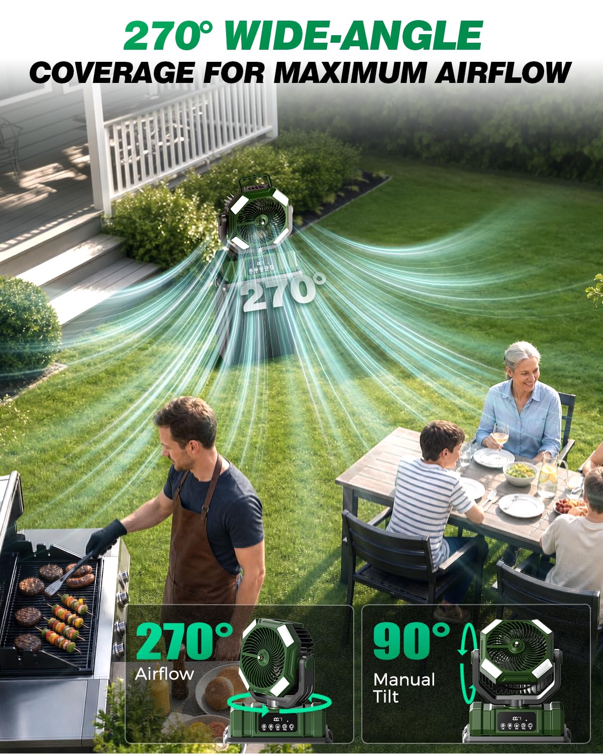 Etholzon Misting Fan in outdoor setting during BBQ