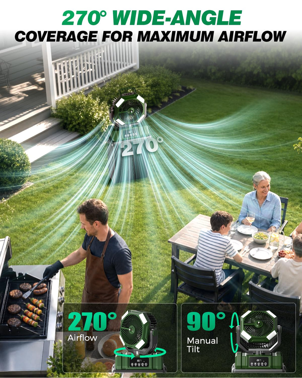 Etholzon Misting Fan in outdoor setting during BBQ