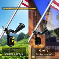 Etzeaxus Solar Flag Pole Light in dark, illuminating flag