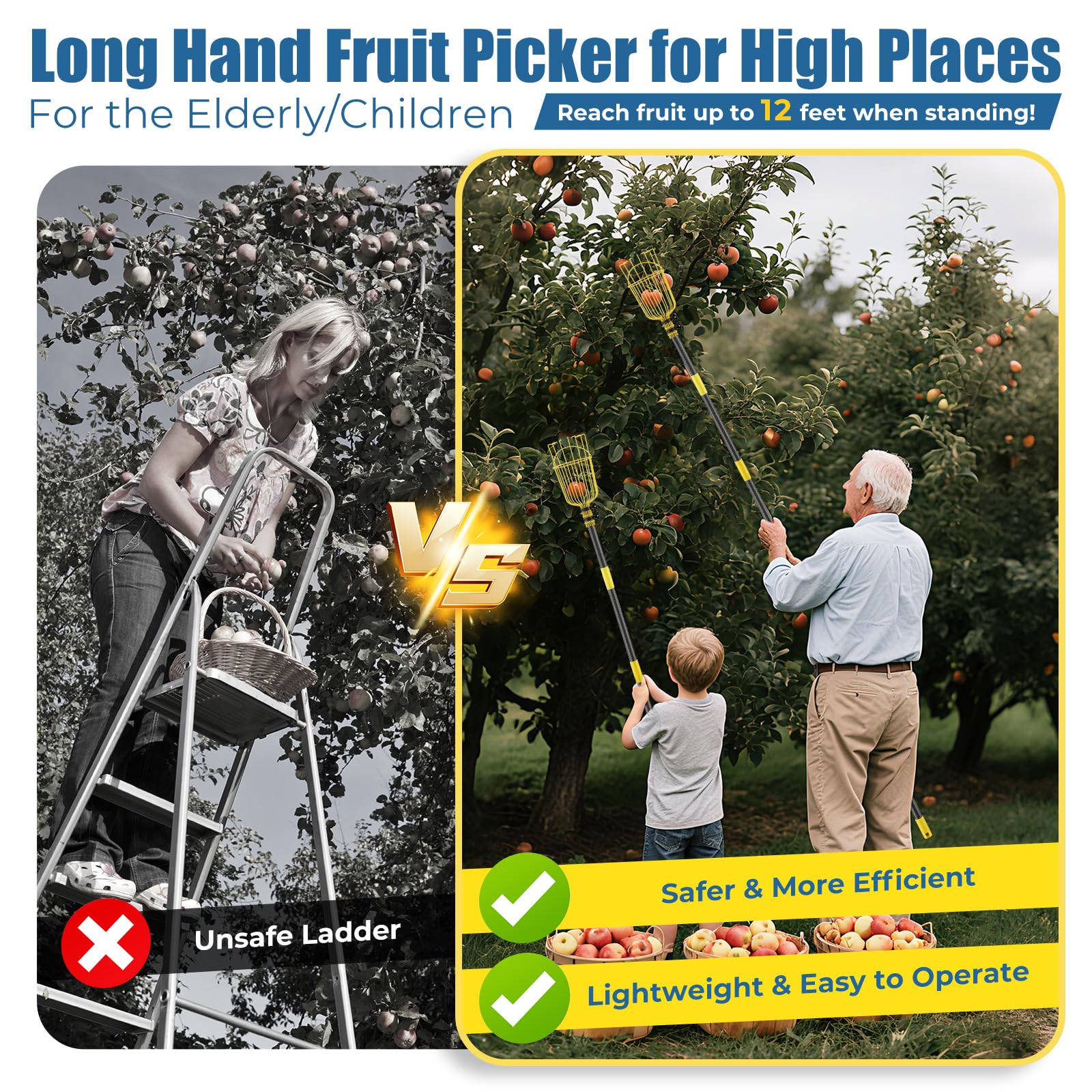 EUIJOIP Fruit Picker Pole Tool disassembled sections for storage
