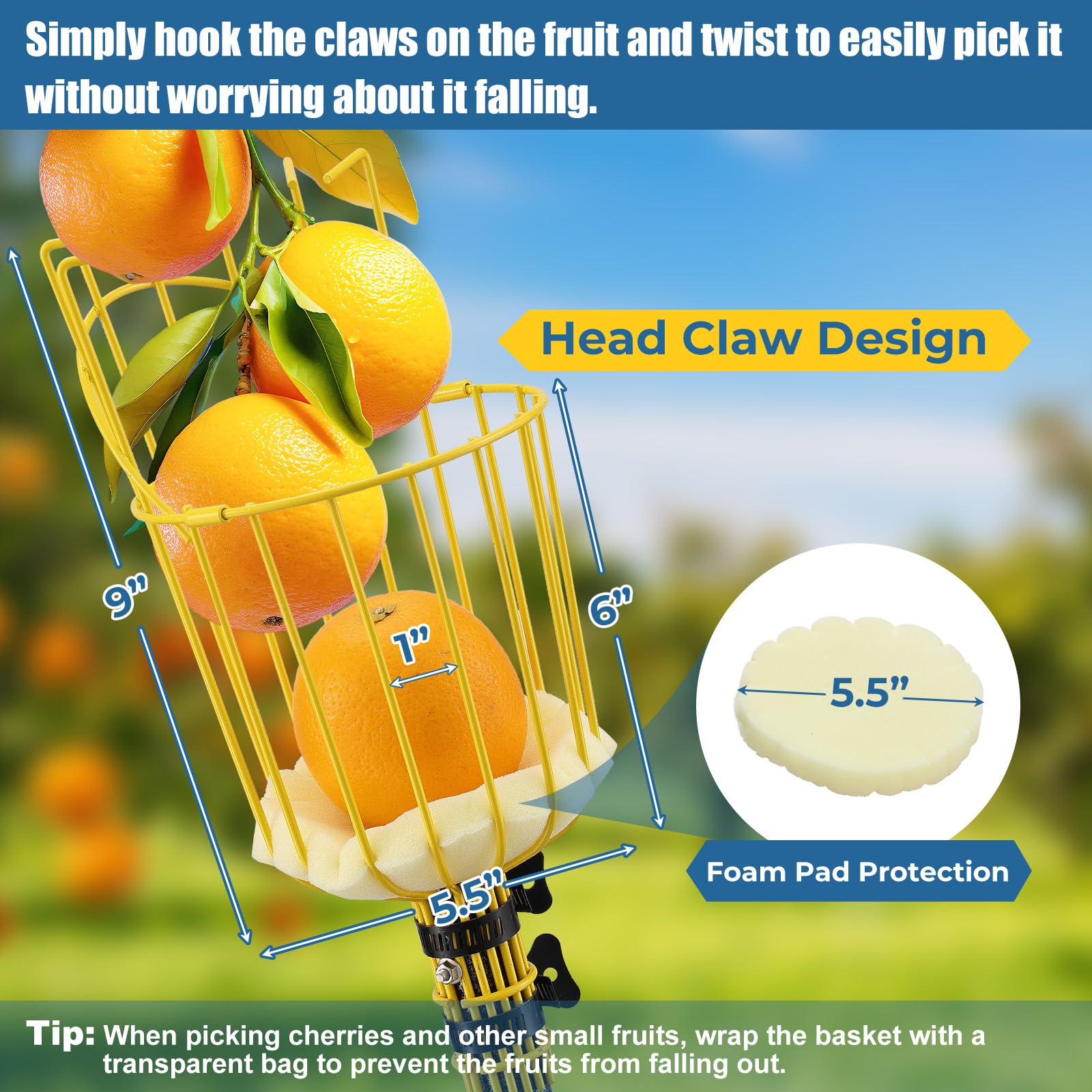 EUIJOIP Fruit Picker Pole Tool showing padded grip