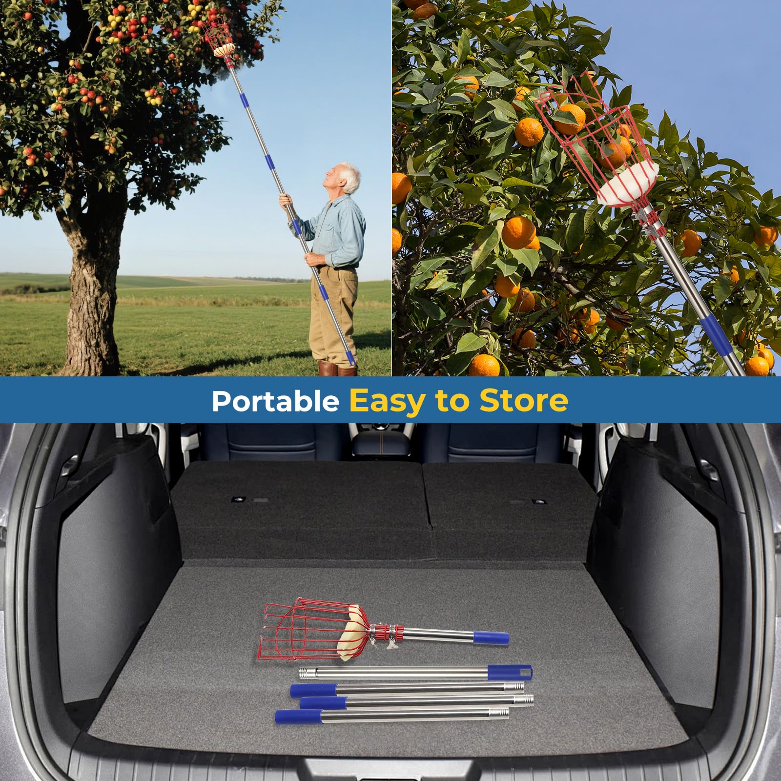 EUIJOIP fruit picker tool gathering oranges from a tree