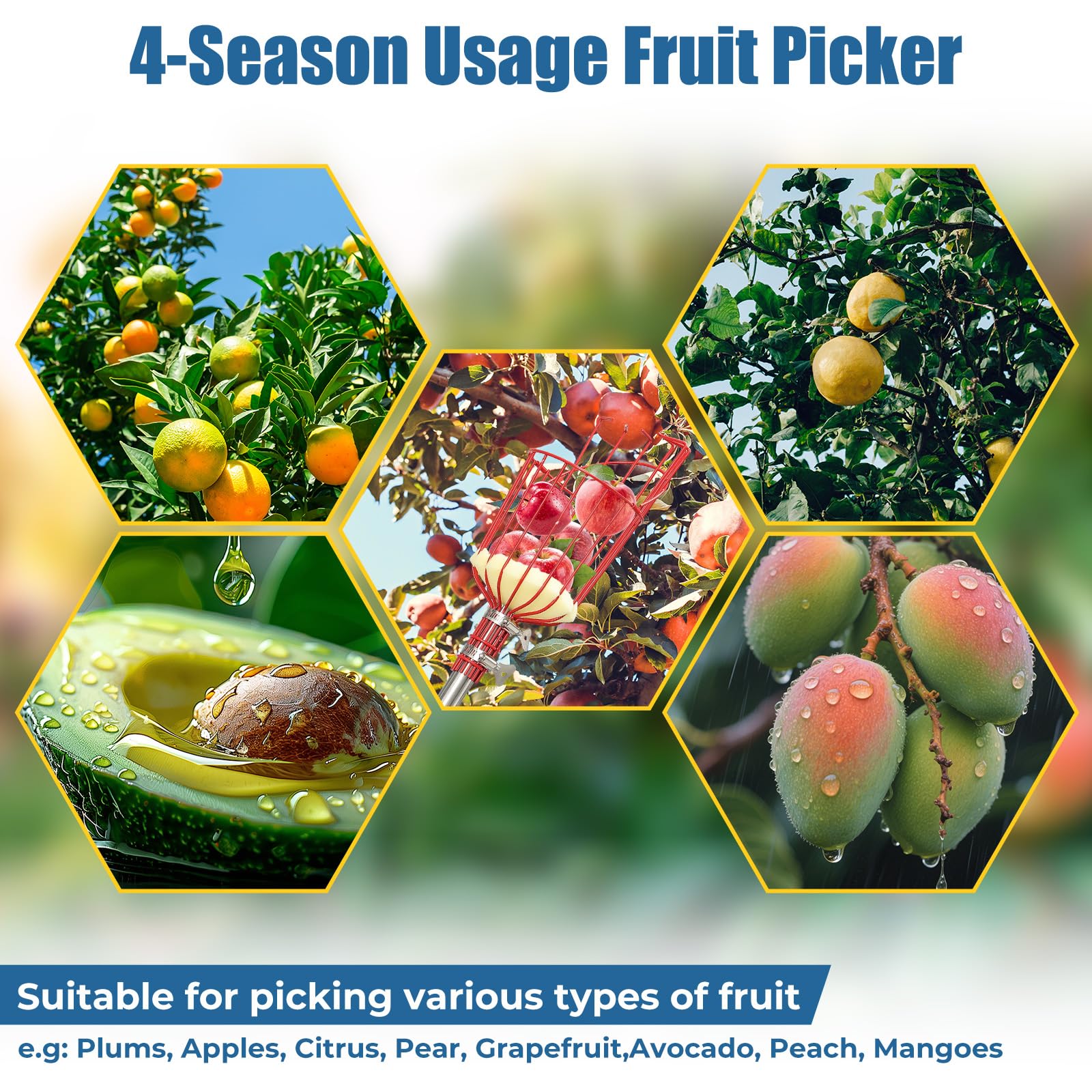 EUIJOIP fruit picker tool showing adjustable stainless steel pole