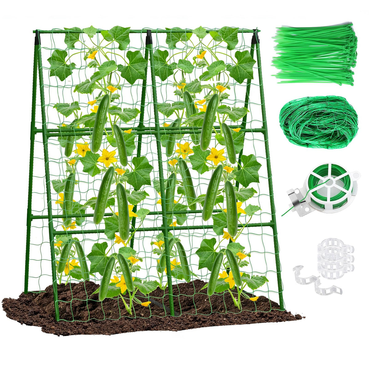Eunice 2PCS A-Frame Cucumber Trellis front view, green color