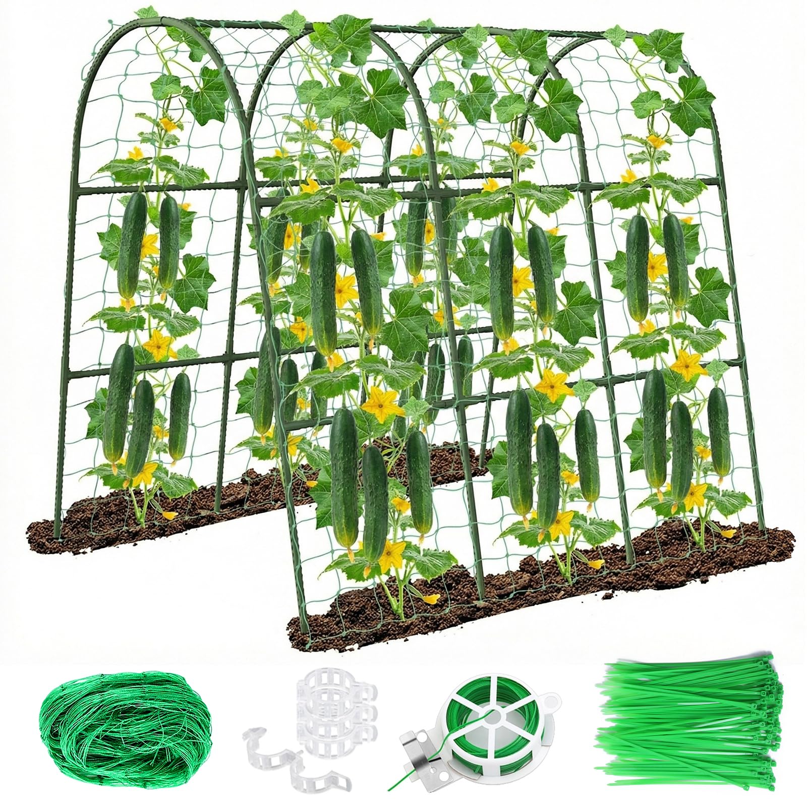 Eunice U-Shape Cucumber Trellis front view with netting