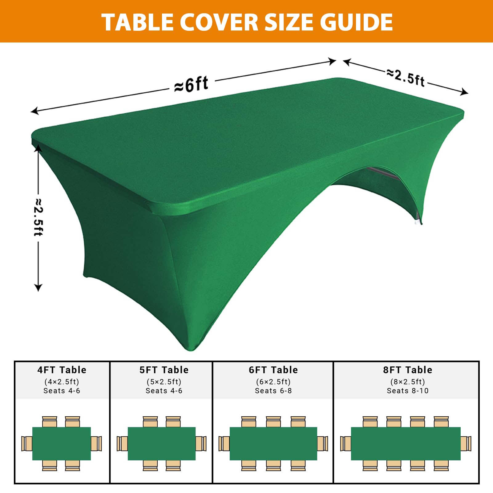 Eurmax Spandex Table Cover 6 ft Emerald Green with table legs