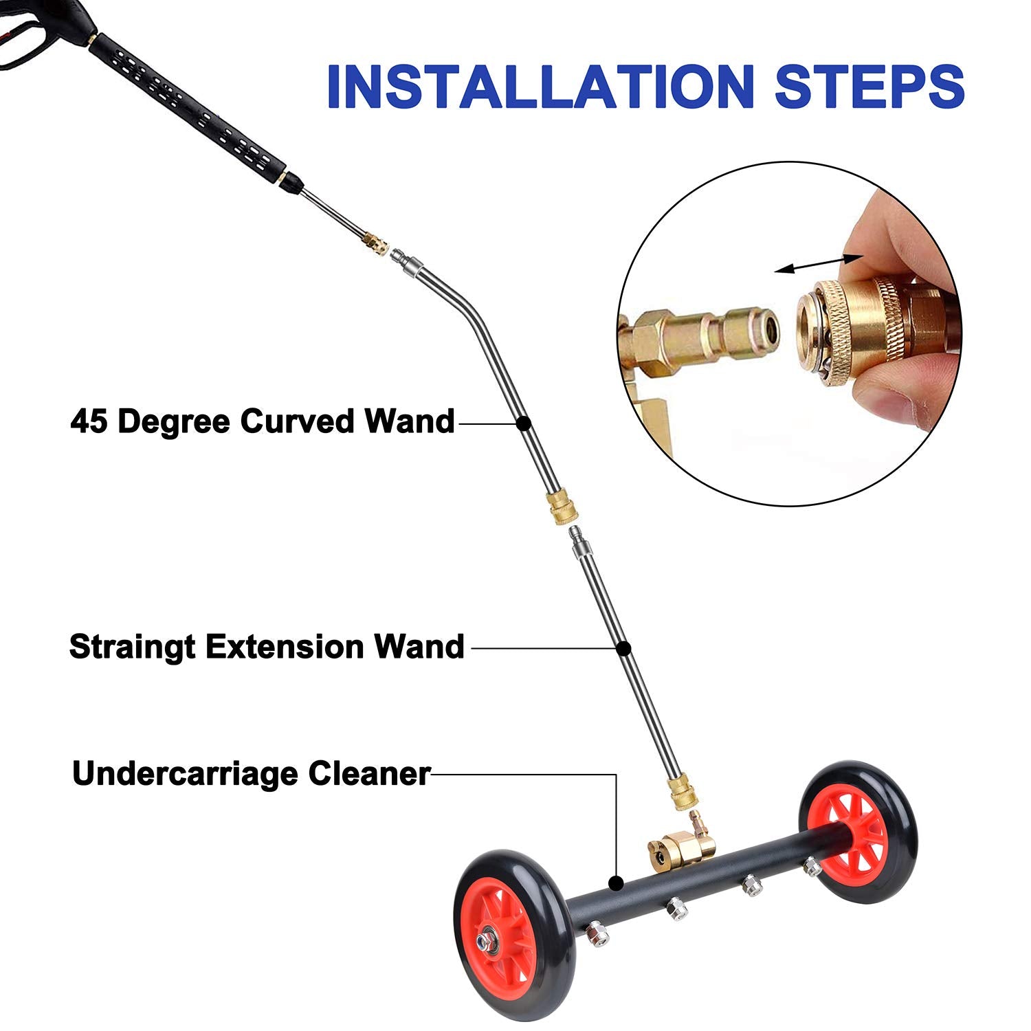 EVEAGE pressure washer attachment in use under a vehicle