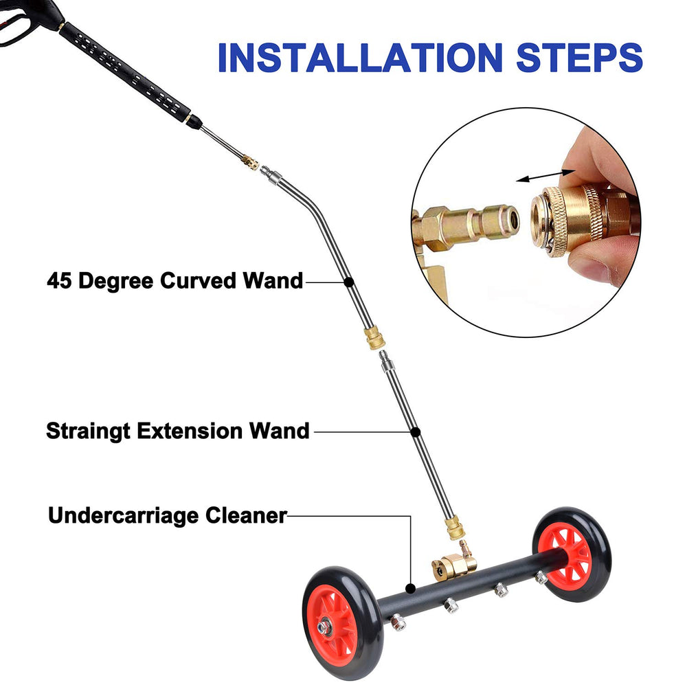 EVEAGE pressure washer attachment in use under a vehicle
