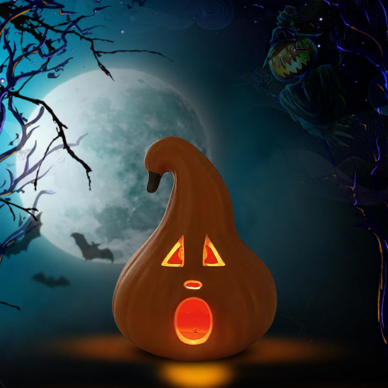 Evelyne Halloween decoration side view showing curved stem