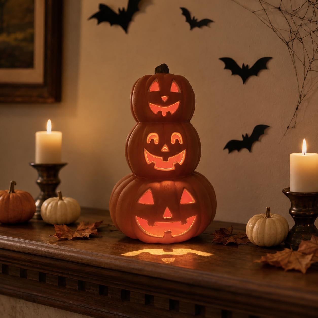 Evelyne jack-o'-lantern decoration showing unique carved faces