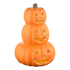 Evelyne Stacked Jack-O’-Lantern front view with cheerful ghost faces