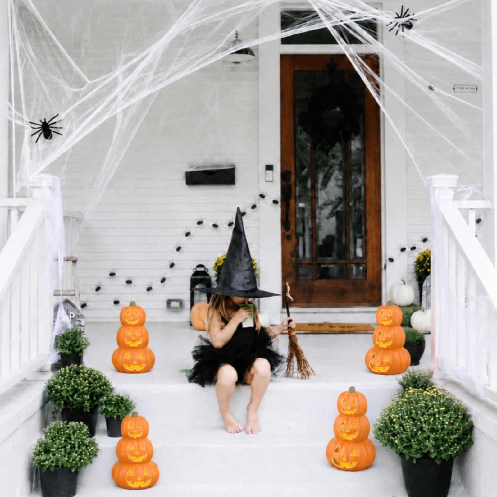 Evelyne Stacked Jack-O’-Lantern with LED light on display