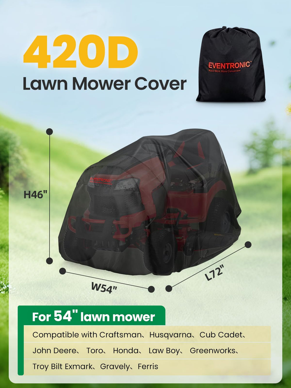 Eventronic Riding Lawn Mower Cover 54 inch side view