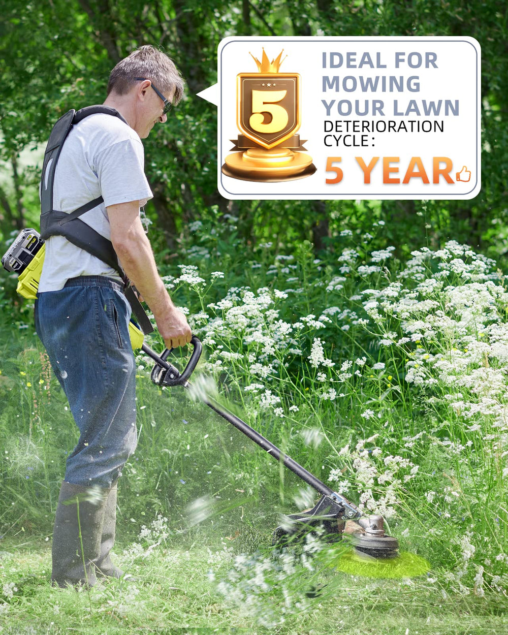 Eventronic string trimmer spool set displayed outdoors